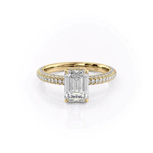 The Celine Set  With A 3 Carat Emerald 14K Yellow Gold Moissanite