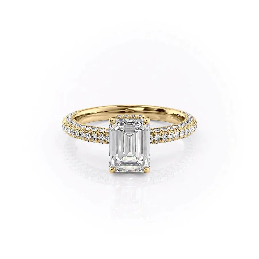 The Celine Set  With A 2 Carat Emerald 14K Yellow Gold Moissanite