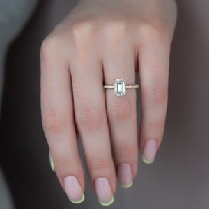 The Celine Set  With A 3 Carat Emerald 18K Yellow Gold Moissanite