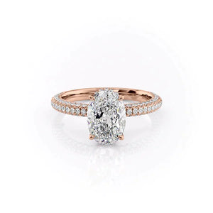 The Celine Set  With A 2.5 Carat Oval 14K Rose Gold Moissanite