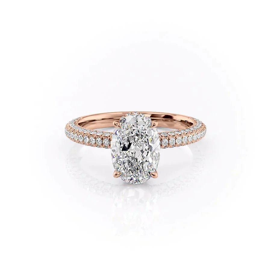 The Celine Set  With A 2 Carat Oval 14K Rose Gold Moissanite