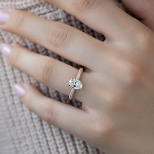The Celine Set  With A 3 Carat Oval 14K Rose Gold Moissanite