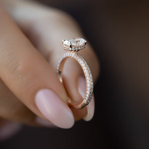 The Celine Set  With A 3 Carat Oval 14K Rose Gold Moissanite