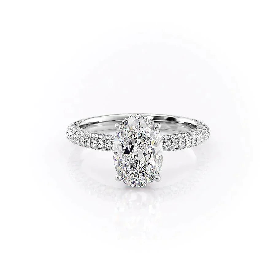 The Celine Set  With A 3 Carat Oval 18K White Gold Moissanite