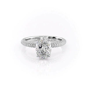 The Celine Set  With A 3 Carat Oval 18K White Gold Moissanite