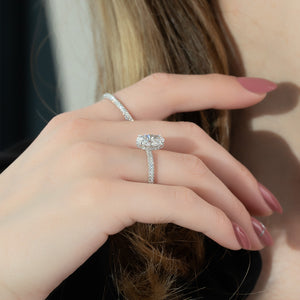 The Celine Set  With A 3 Carat Oval 14K White Gold Moissanite
