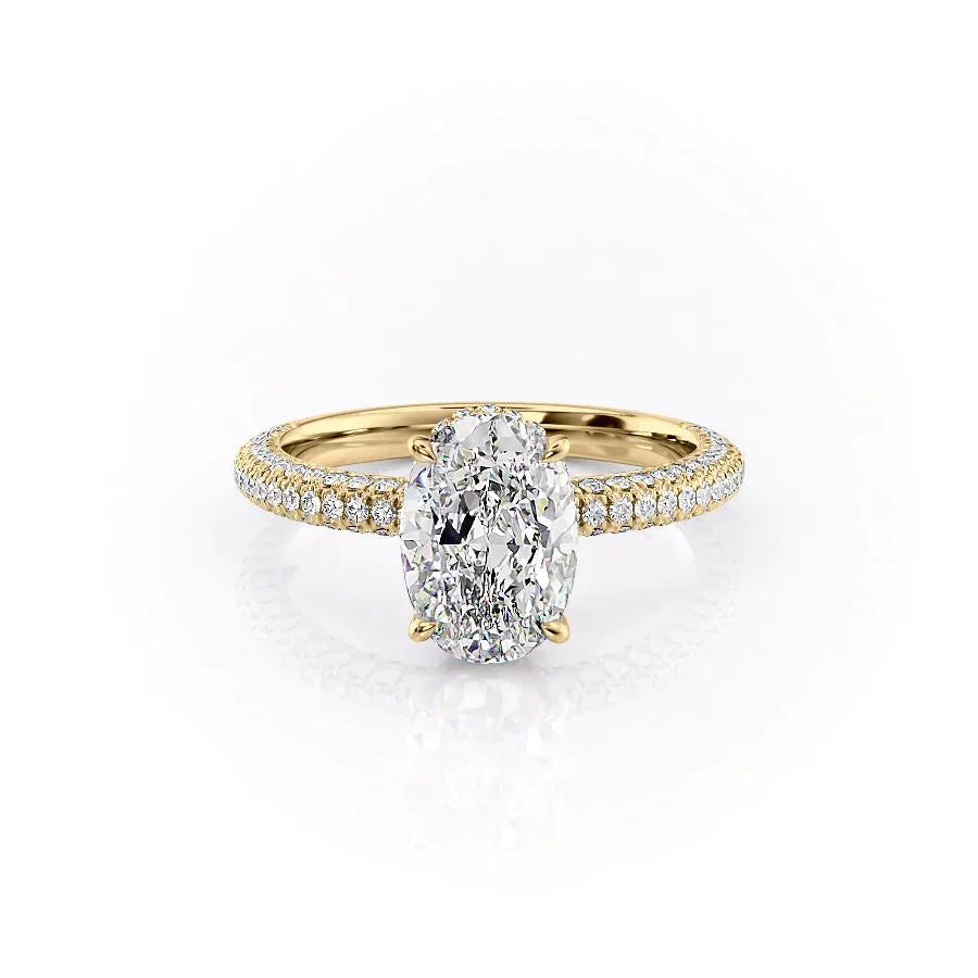The Celine Set  With A 3 Carat Oval 18K Yellow Gold Moissanite
