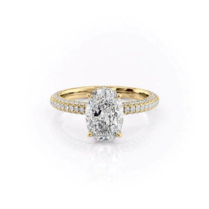 The Celine Set  With A 3 Carat Oval 18K Yellow Gold Moissanite