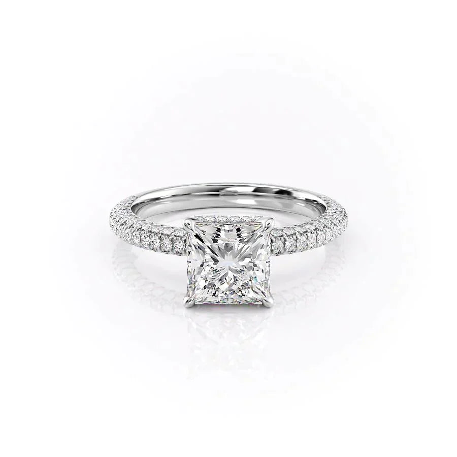 The Celine Set  With A 3 Carat Princess 18K White Gold Moissanite