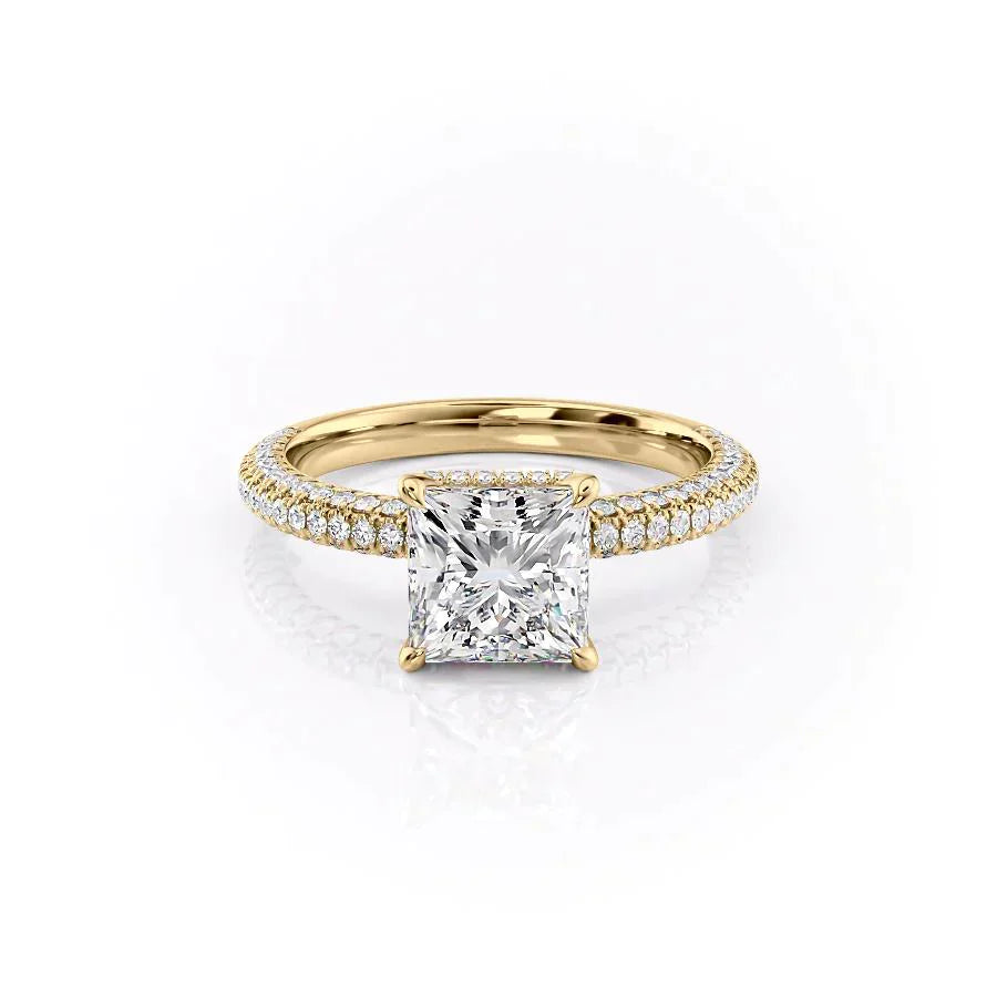 The Celine Set  With A 3 Carat Princess 14K Yellow Gold Moissanite