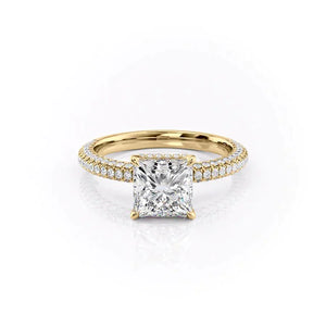 The Celine Set  With A 5 Carat Princess 18K Yellow Gold Moissanite