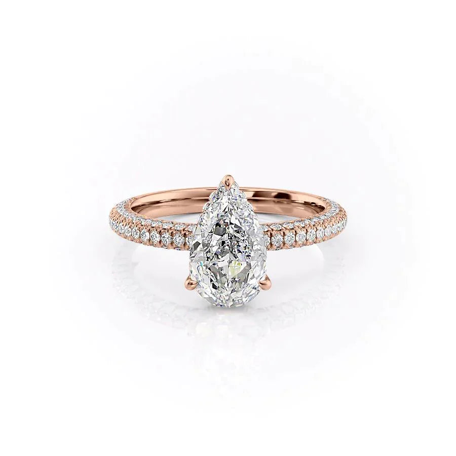 The Celine Set  With A 2.5 Carat Pear 14K Rose Gold Moissanite