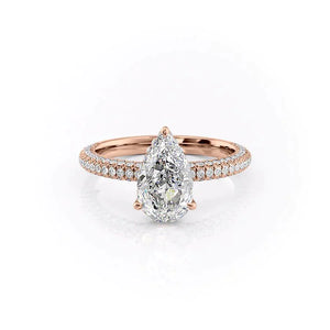 The Celine Set  With A 3 Carat Pear 14K Rose Gold Moissanite