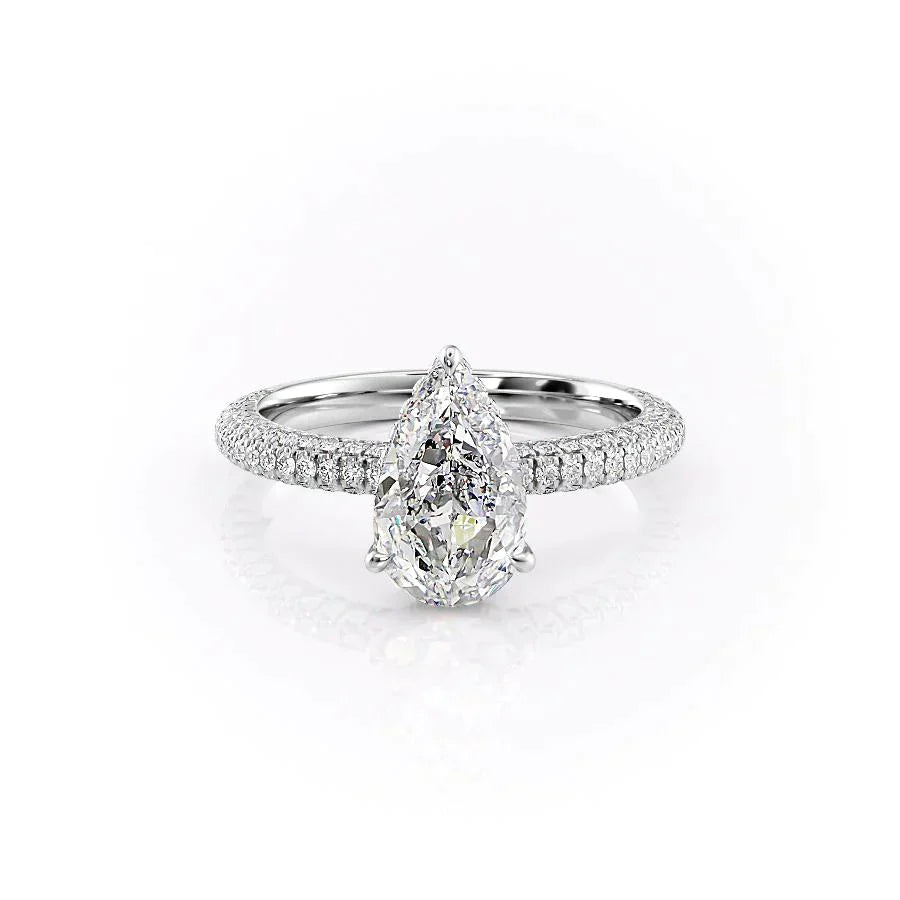 The Celine Set  With A 2.5 Carat Pear 14K White Gold Moissanite