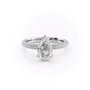 The Celine Set  With A 3 Carat Pear 18K White Gold Moissanite