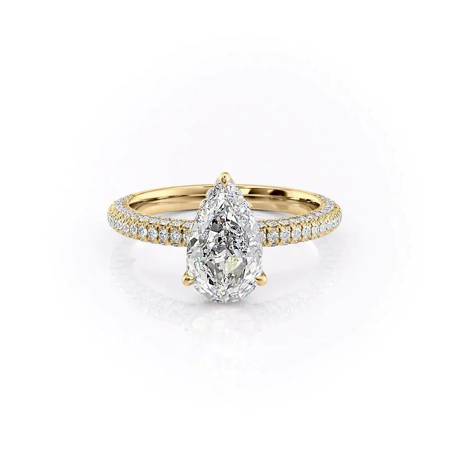 The Celine Set  With A 3.5 Carat Pear 18K Yellow Gold Moissanite