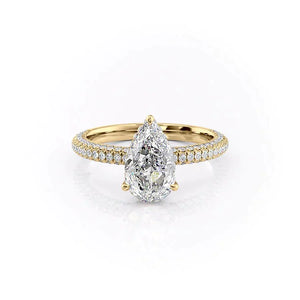 The Celine Set  With A 3.5 Carat Pear 18K Yellow Gold Moissanite