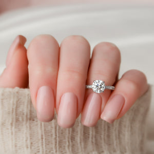 The Celine Set  With A 3 Carat Round 14K White Gold Moissanite