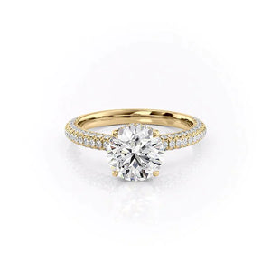 The Celine Set  With A 2.5 Carat Round 14K Yellow Gold Moissanite