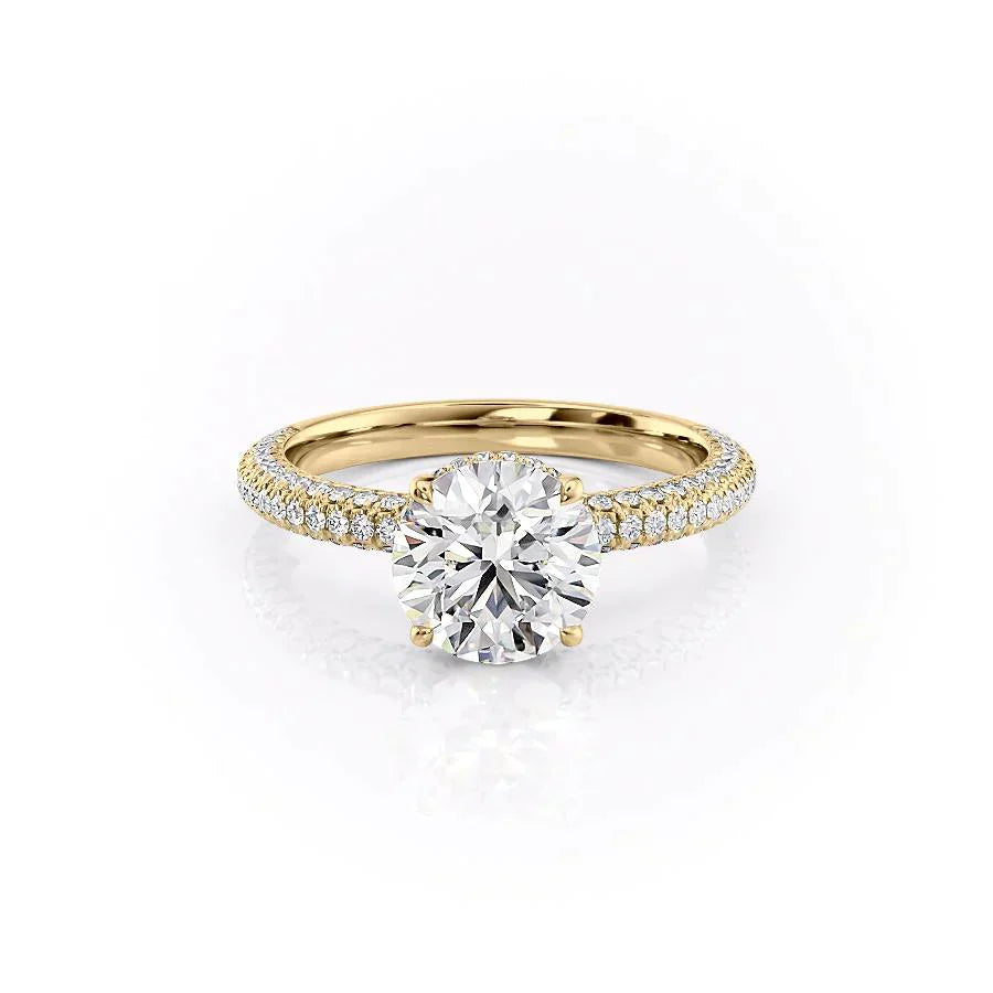 The Celine Set  With A 5 Carat Round 18K Yellow Gold Moissanite