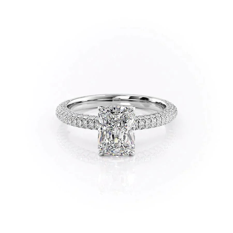 The Celine Set  With A 4 Carat Radiant 14K White Gold Moissanite