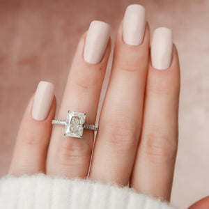 The Celine Set  With A 4 Carat Radiant 18K White Gold Moissanite