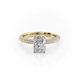 The Celine Set  With A 4 Carat Radiant 14K Yellow Gold Moissanite