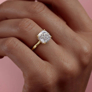The Eve Set With A 1 Carat Cushion 14K Yellow Gold Lab Diamond