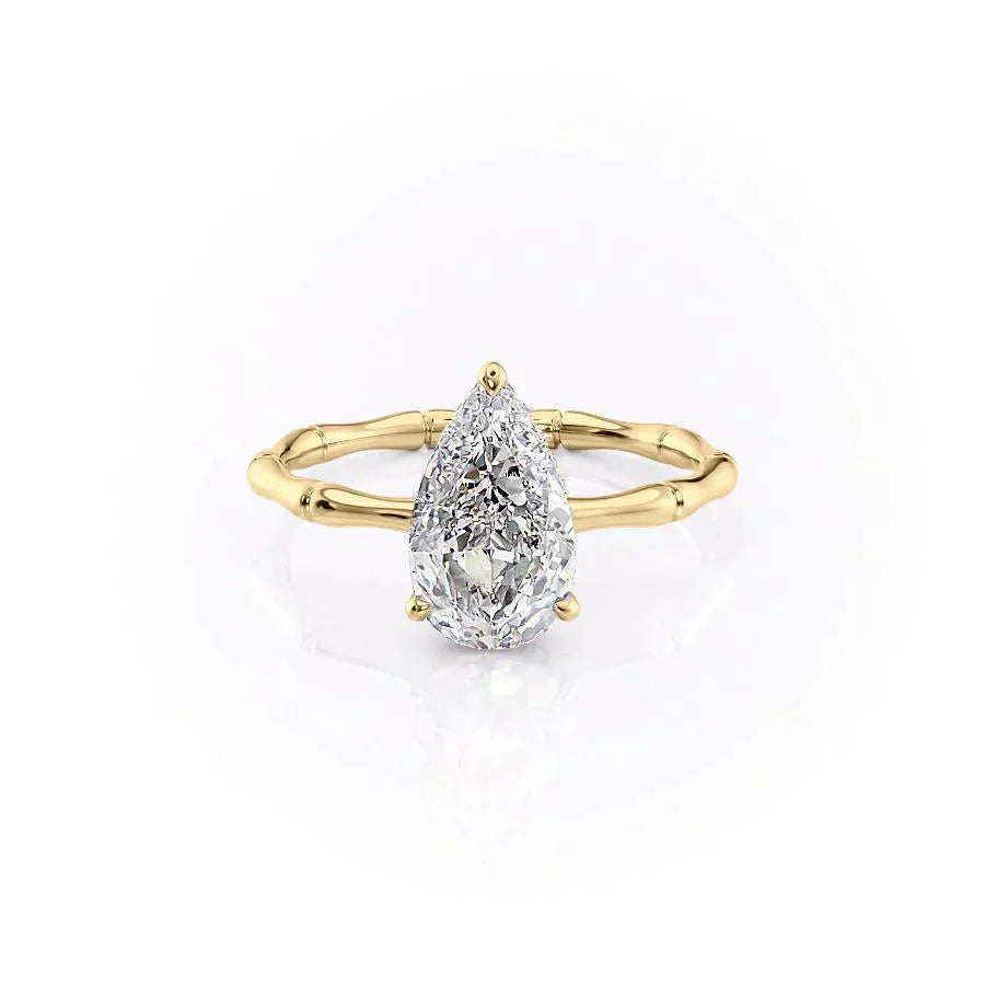 The Eve Set  With A 3.5 Carat Pear 18K Yellow Gold Moissanite