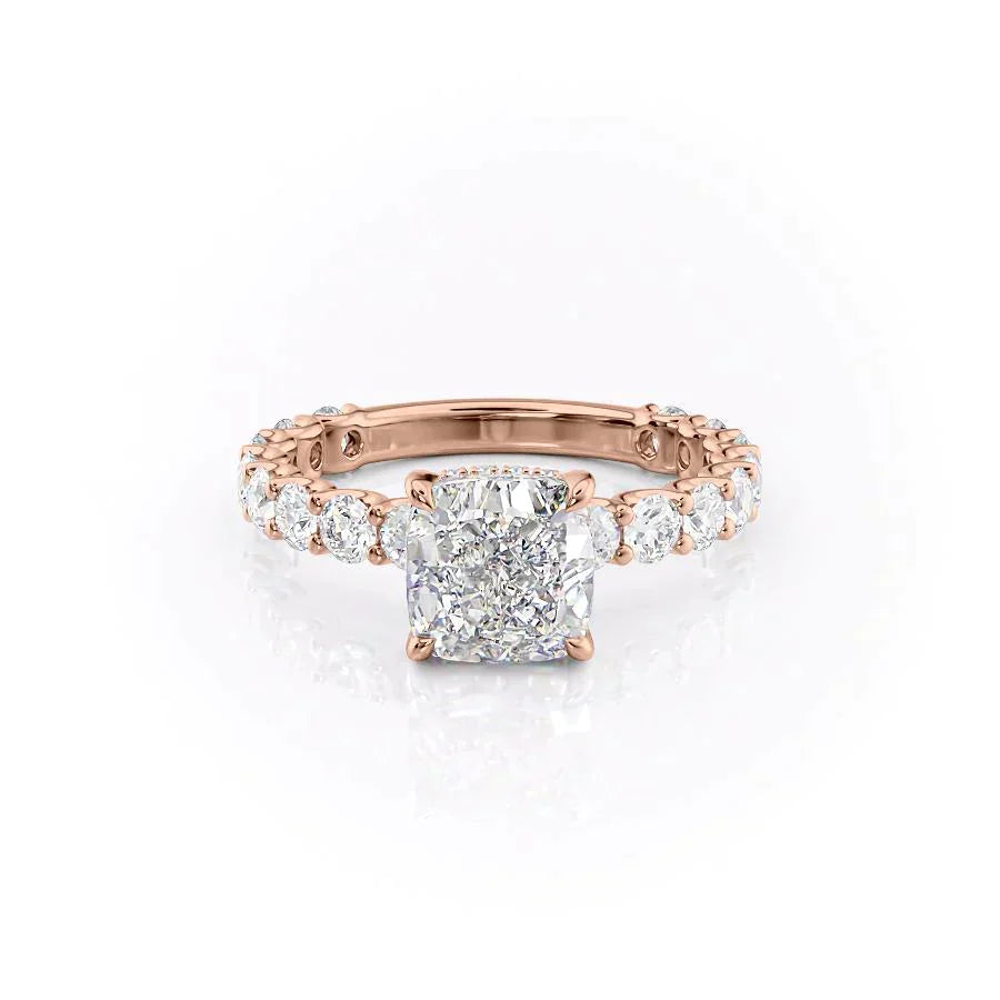 The Adelle Set With A 1 Carat Cushion 14K Rose Gold Lab Diamond