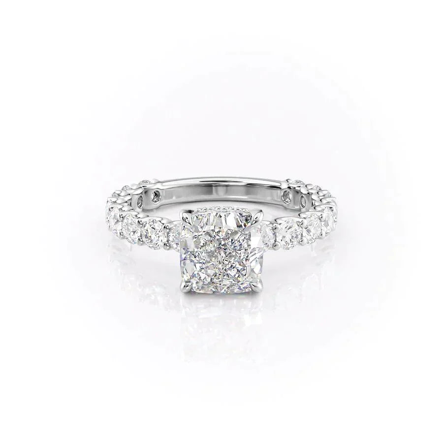 The Adelle Set With A 2.5 Carat Cushion 14K White Gold Lab Diamond