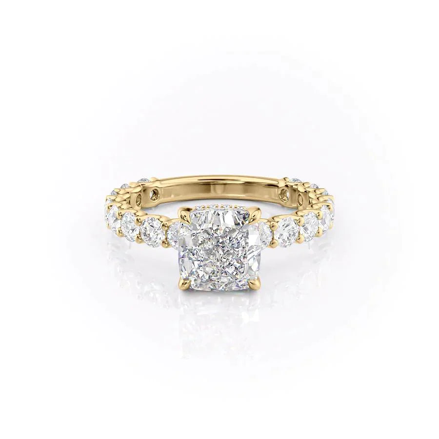 The Adelle Set With A 1 Carat Cushion 18K Yellow Gold Lab Diamond