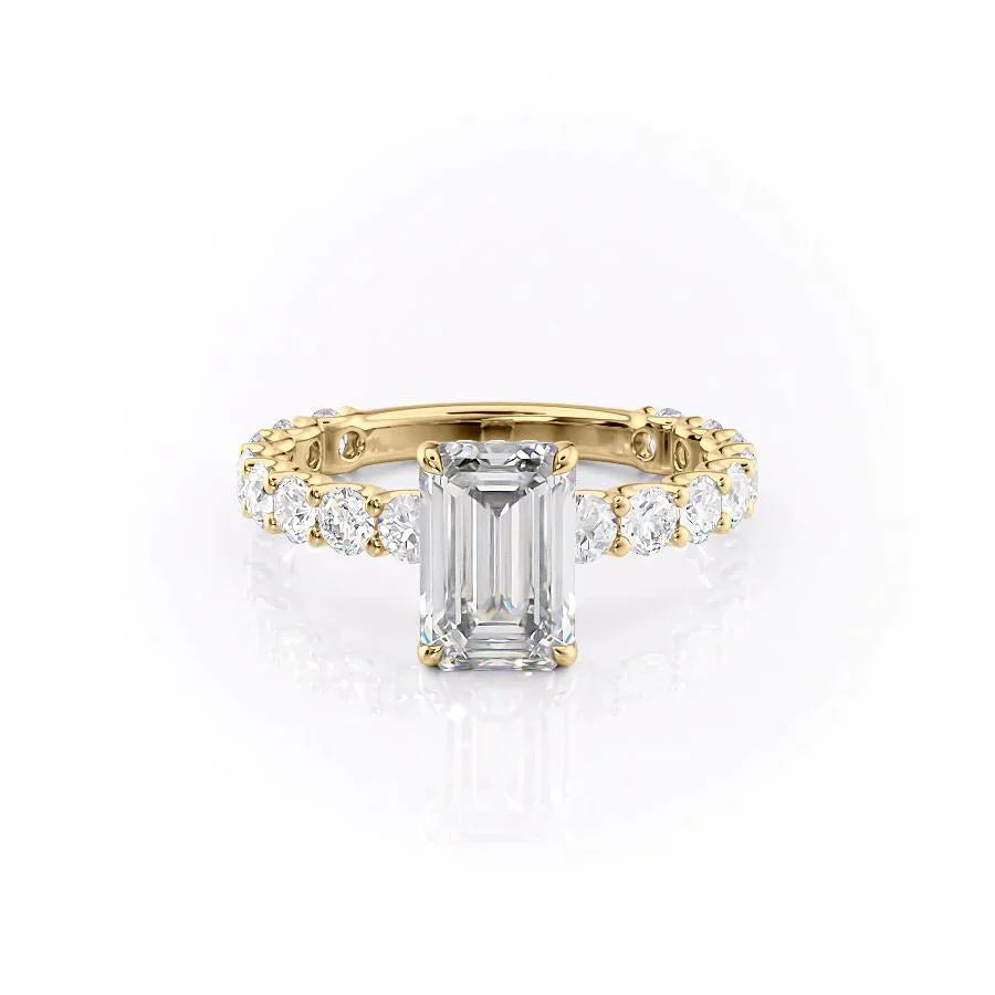 The Adelle Set With A 2.5 Carat Emerald 18K Yellow Gold Lab Diamond
