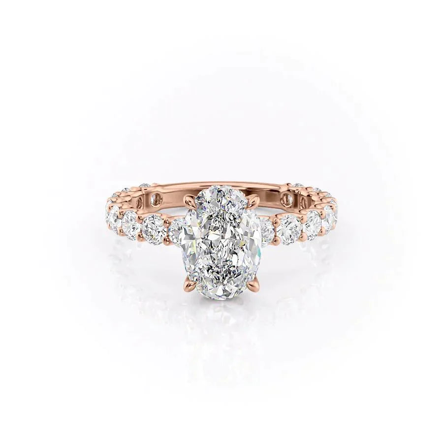 The Adelle Set With A 2.5 Carat Oval 14K Rose Gold Lab Diamond