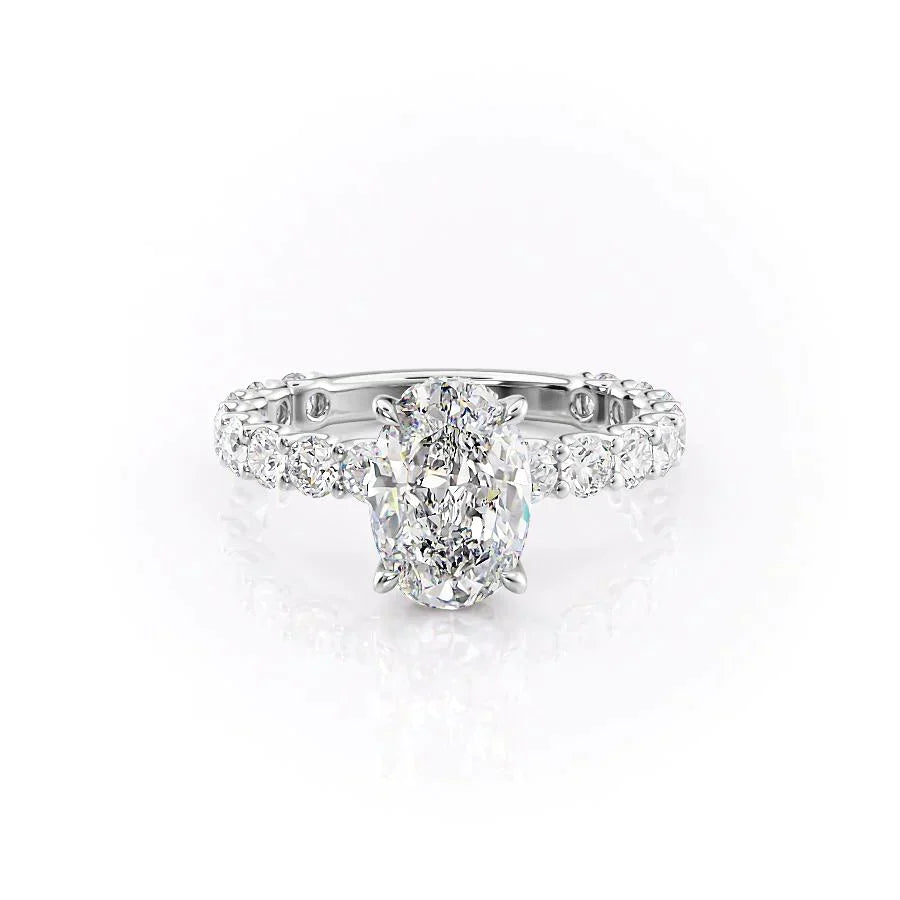 The Adelle Set  With A 1 Carat Oval 18K White Gold Moissanite