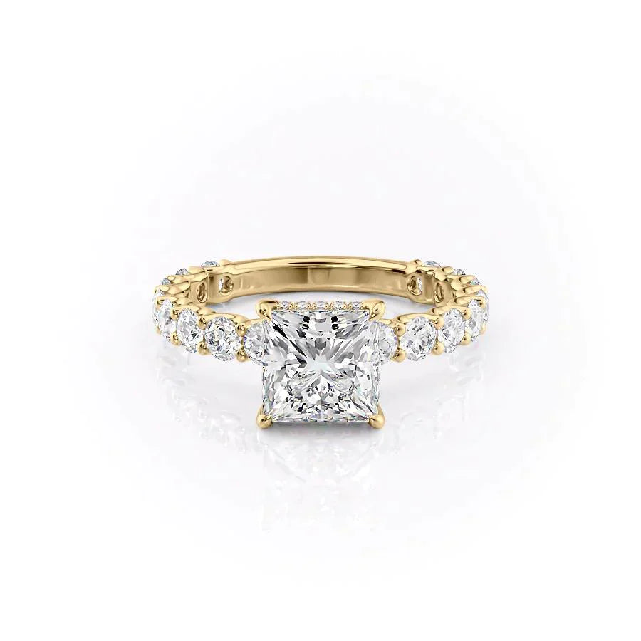 The Adelle Set With A 3 Carat Princess 14K Yellow Gold Lab Diamond