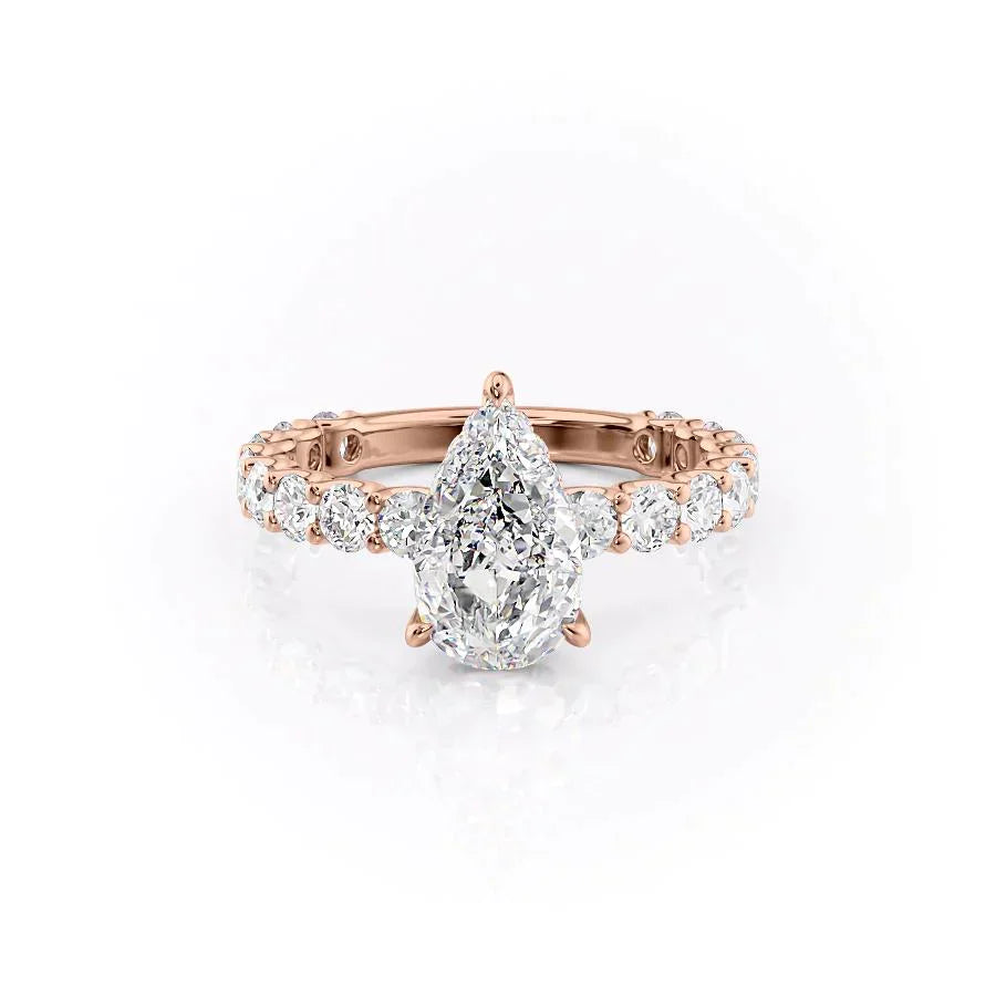 The Adelle Set With A 2.5 Carat Pear 14K Rose Gold Lab Diamond