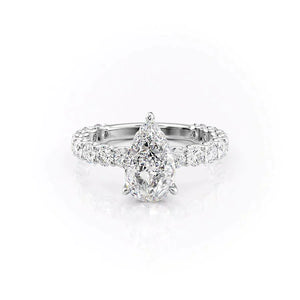 The Adelle Set  With A 1 Carat Pear 14K White Gold Moissanite