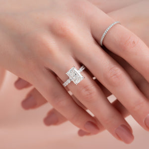 The Adelle Set With A 1 Carat Radiant 14K White Gold Lab Diamond