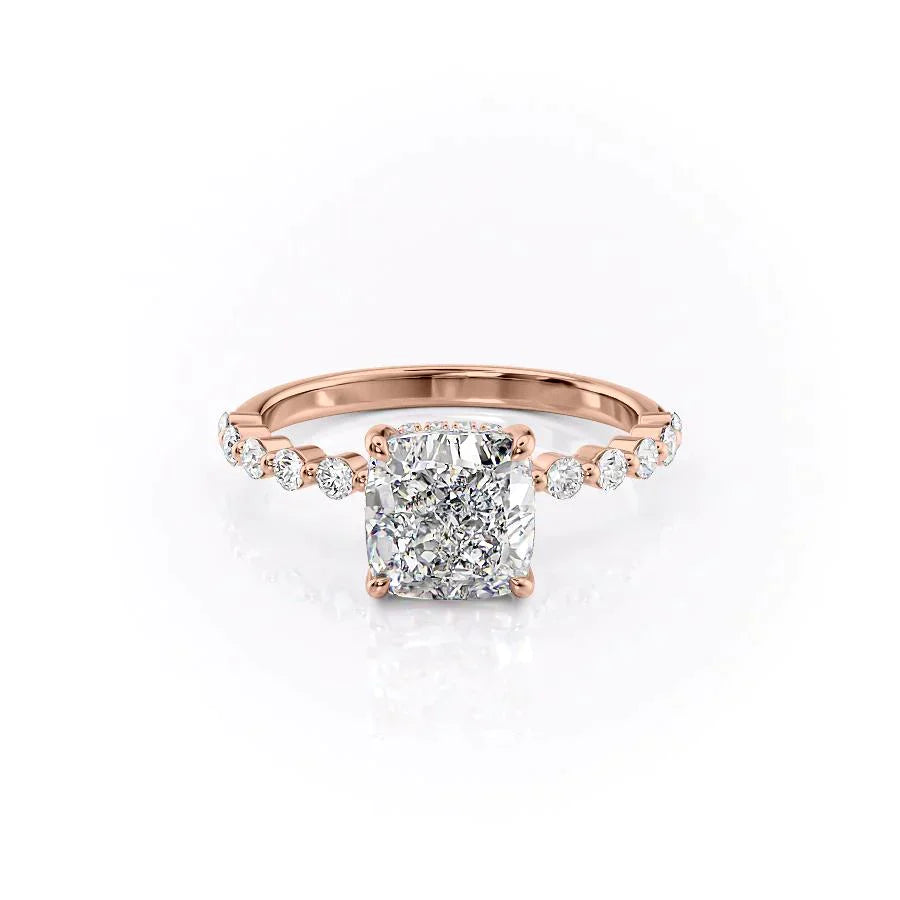 The Khloe Set  With A 3.5 Carat Cushion 14K Rose Gold Moissanite