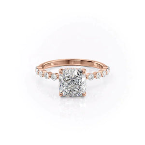 The Khloe Set With A 1.5 Carat Cushion 14K Rose Gold Lab Diamond