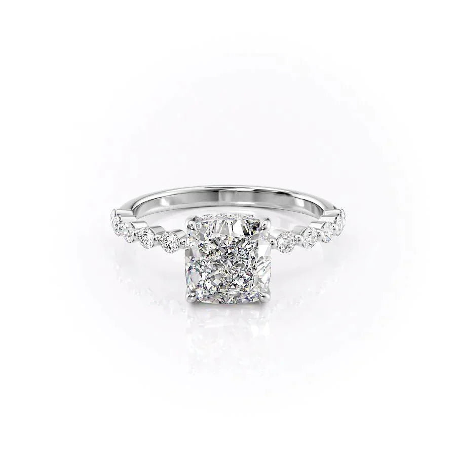 The Khloe Set With A 2.5 Carat Cushion 18K White Gold Lab Diamond