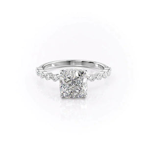 The Khloe Set With A 1 Carat Cushion 14K White Gold Lab Diamond