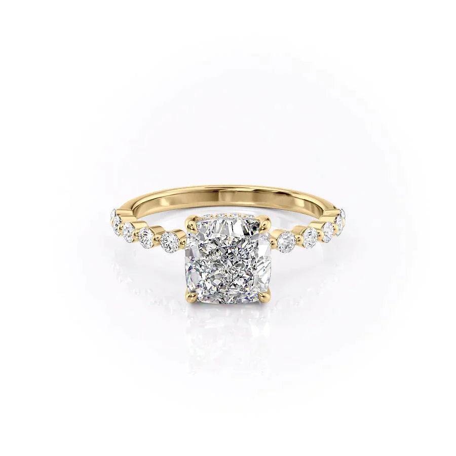 The Khloe Set  With A 1 Carat Cushion 18K Yellow Gold Moissanite
