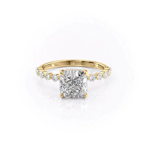 The Khloe Set  With A 1 Carat Cushion 18K Yellow Gold Moissanite