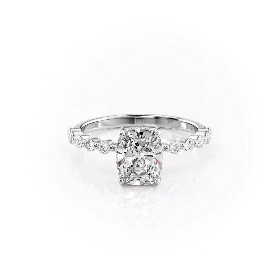 The Khloe Set With A 2 Carat E. Cushion 14K White Gold Lab Diamond