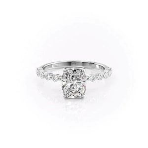 The Khloe Set With A 2 Carat E. Cushion 14K White Gold Lab Diamond