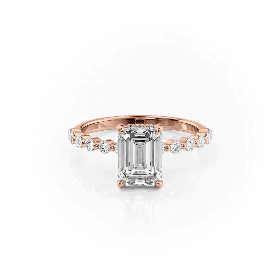 The Khloe Set With A 1 Carat Emerald 14K Rose Gold Lab Diamond