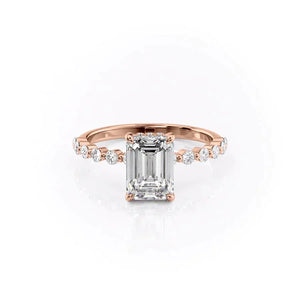 The Khloe Set  With A 1 Carat Emerald 14K Rose Gold Moissanite