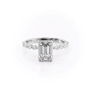 The Khloe Set  With A 3.5 Carat Emerald 14K White Gold Moissanite